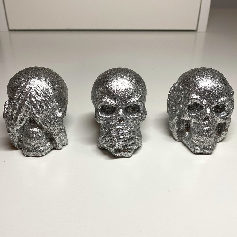 Glittery Three Wise Skeleton Heads- See, hear, speak no evil